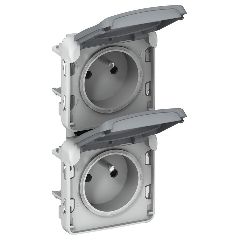 Legrand 069563 - Double prise 2P+T précâblées à la verticale Plexo composable IP55 16A 250V -gris