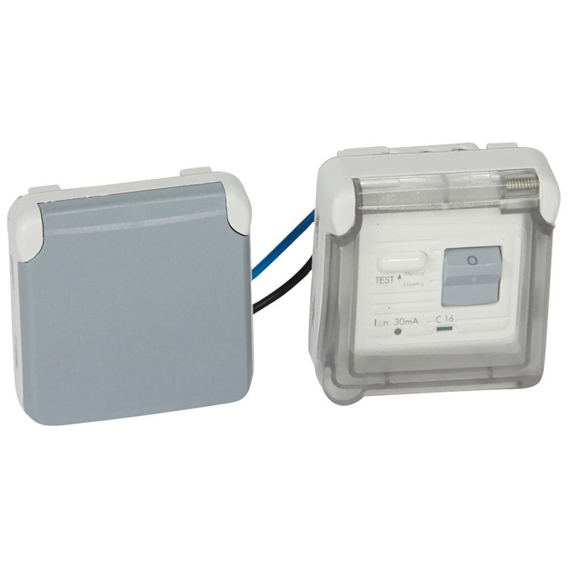 Legrand 069567 - Prise de courant différentielle étanche Plexo composable gris - 30 mA