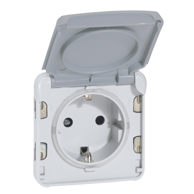 Legrand 069570 - Prise 2P+T avec contact latéral de terre Plexo composable IP55 16A 250V - gris
