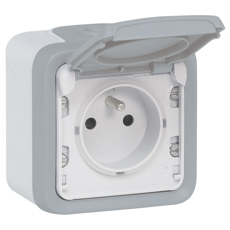 Legrand 069731 - Prise étanche 2P+T avec éclips 16A Plexo complet IP55 saillie - gris