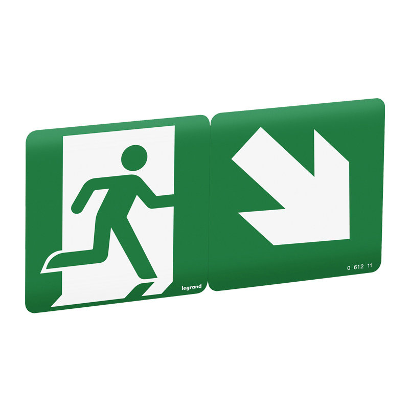 Legrand 061211 - Etiquette signalisation évacuation repositionnable, recyclable - flèche à 45°