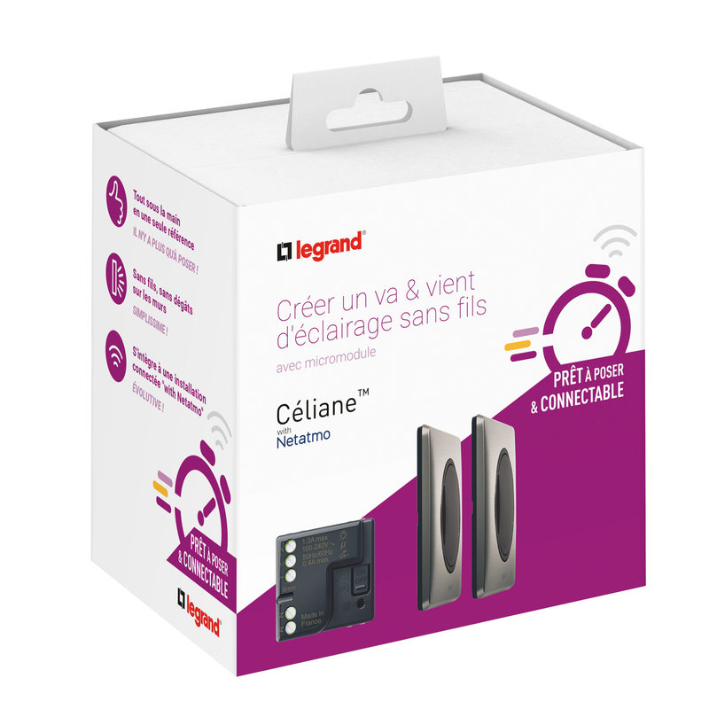 Legrand 067627 - Prêt à poser Céliane créer un va-et-vient 2 cdes sans fil+micromodule - graphite