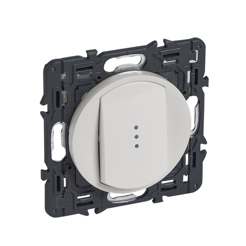 Legrand 067733 - Poussoir inverseur à voyant Céliane 6A avec enjoliveur blanc et support