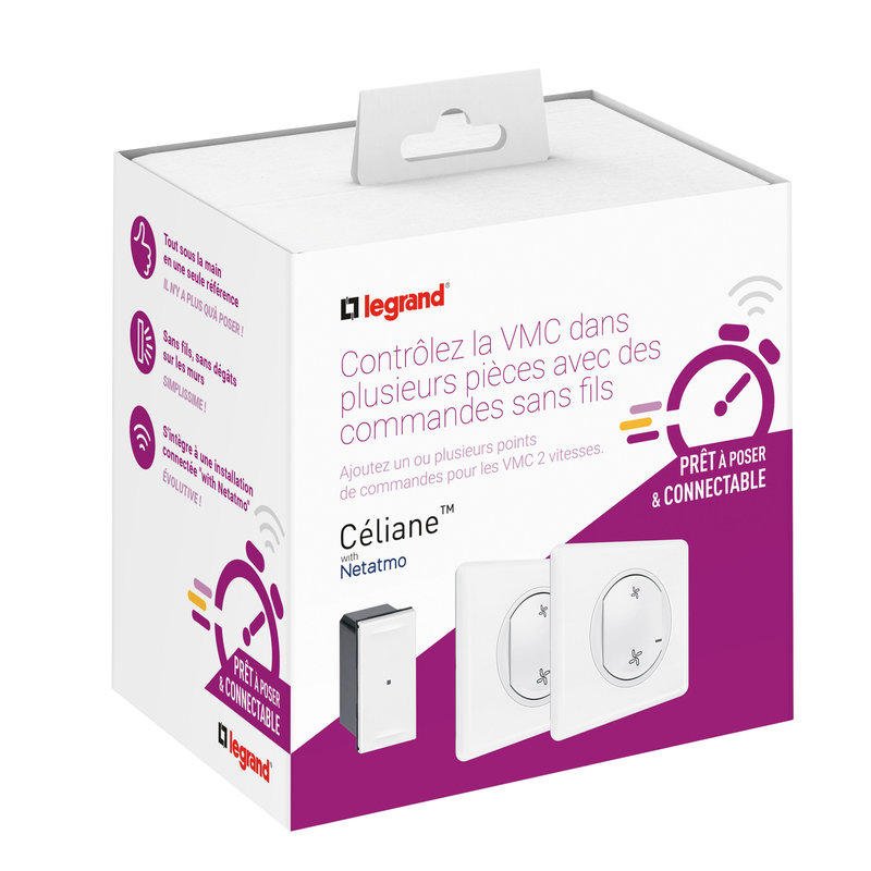 Legrand 067764 - Prêt à poser Céliane ajouter une cde VMC 1 cde sans fil + micromodule