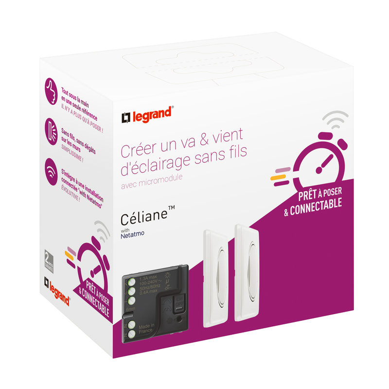Legrand 067777 - Prêt à poser Céliane créer va-et-vient - 2 cdes + 1 micromodule