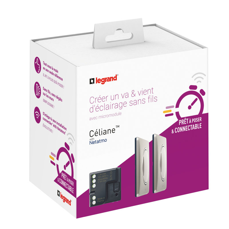 Legrand 067778 - Prêt à poser Céliane créer un va-et-vient 2 cdes sans fil + micromodule