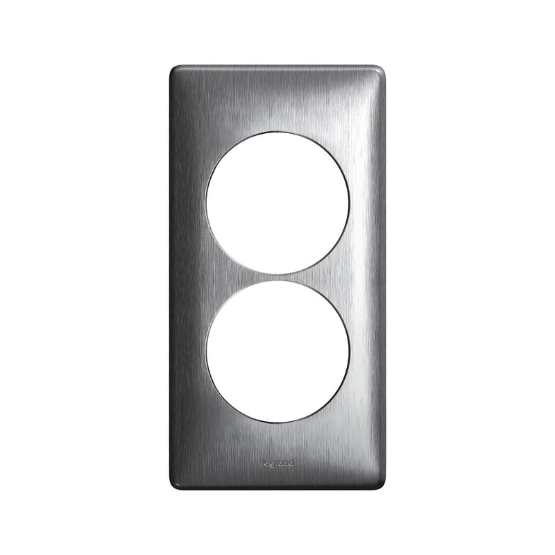 Legrand 068928 - Plaque Céliane Métal 2 postes pour rénovation entraxe 57mm - finition Aluminium