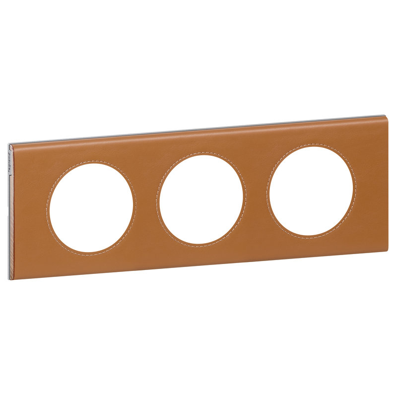 Legrand 069423 - Plaque Céliane Matières 3 postes - finition Cuir Caramel