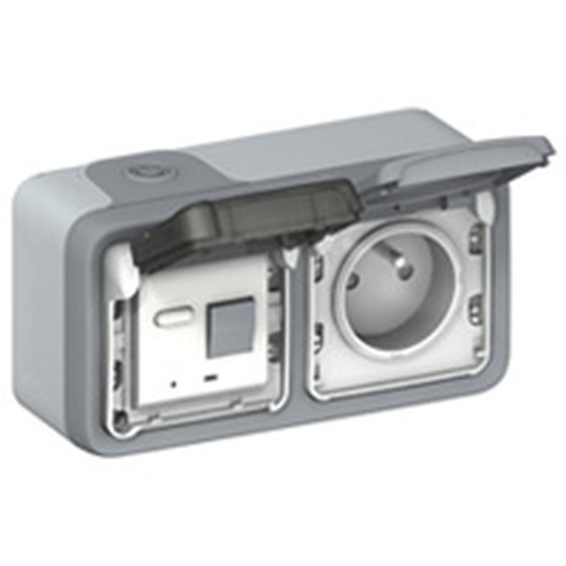 Legrand 069566 - Prise de courant différentielle étanche Plexo composable gris - 10 mA
