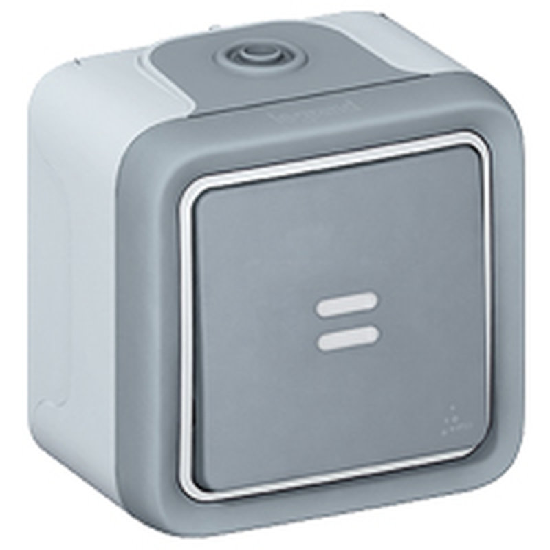Legrand 069712 - Interrupteur ou va-et-vient témoin Plexo complet IP55 saillie 10AX 250V - gris