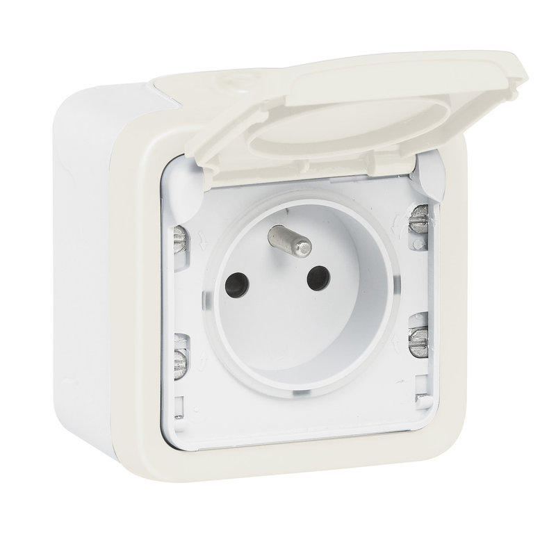 Legrand 069918 - Prise de courant étanche volet de protection IP55 Plexo complet saillie - blanc