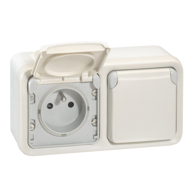 Legrand 069919 - Double prise de courant étanche avec terre Plexo saillie horizontal - blanc