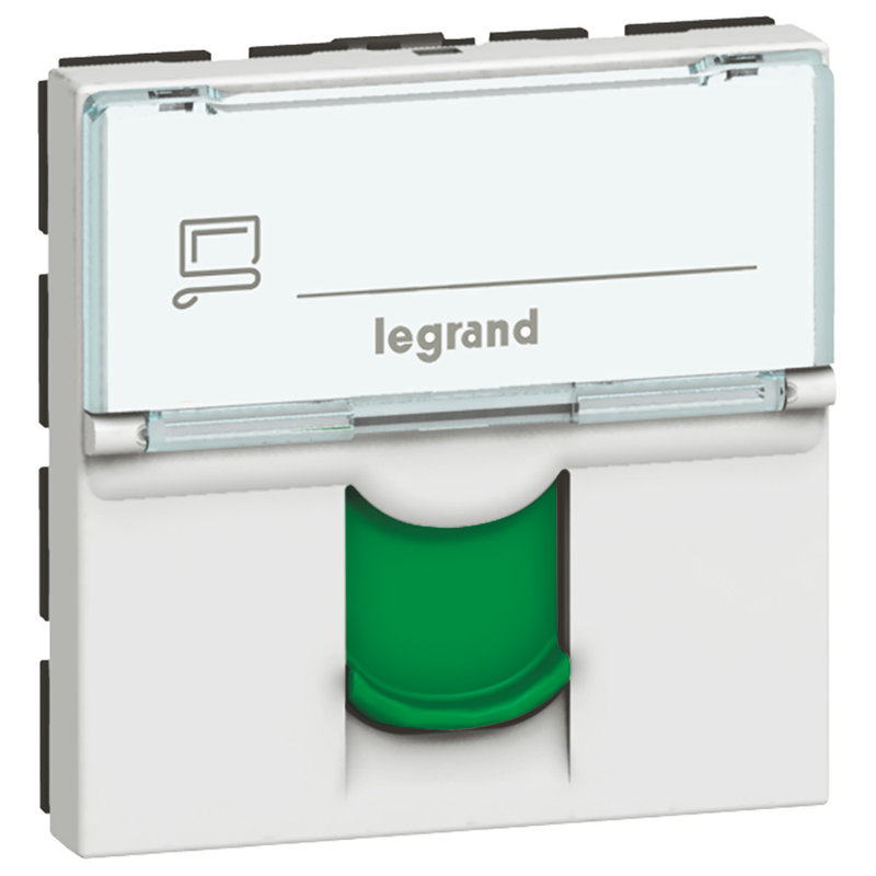Legrand 076522 - Prise RJ45 catégorie 6 FTP avec volet vert Mosaic 2 modules - blanc