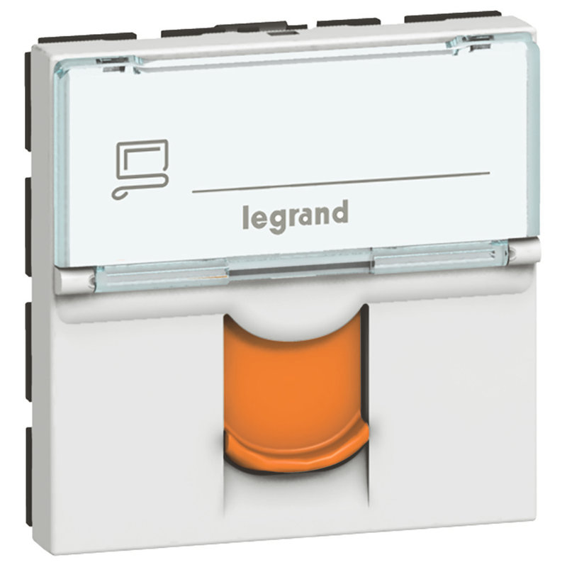 Legrand 076523 - Prise RJ45 catégorie 6 FTP avec volet orange Mosaic 2 modules - blanc