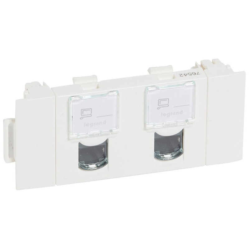 Legrand 076542 - Double prise RJ45 cat5e FTP pour goulotte clippage direct Mosaic 3 mod - blanc