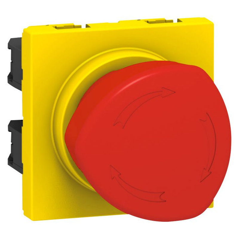 Legrand 076602 - Poussoir coup de poing d'arrêt d'urgence Mosaic -1/4 de tour -2 mod -rouge/jaune