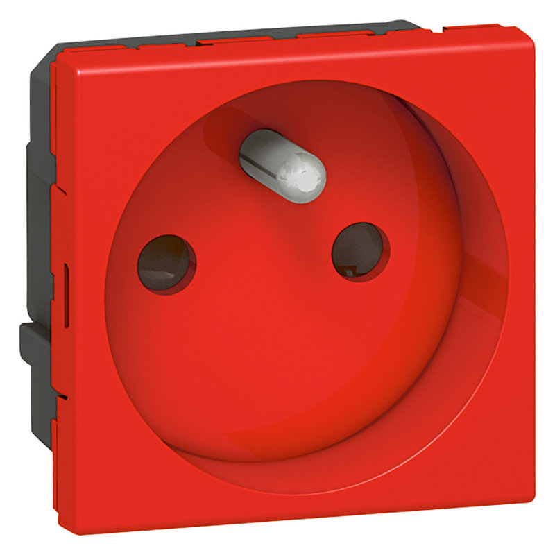 Legrand 077118 - Prise de courant Mosaic - 2P+T - 2 modules - rouge antimicrobien sans détrompage