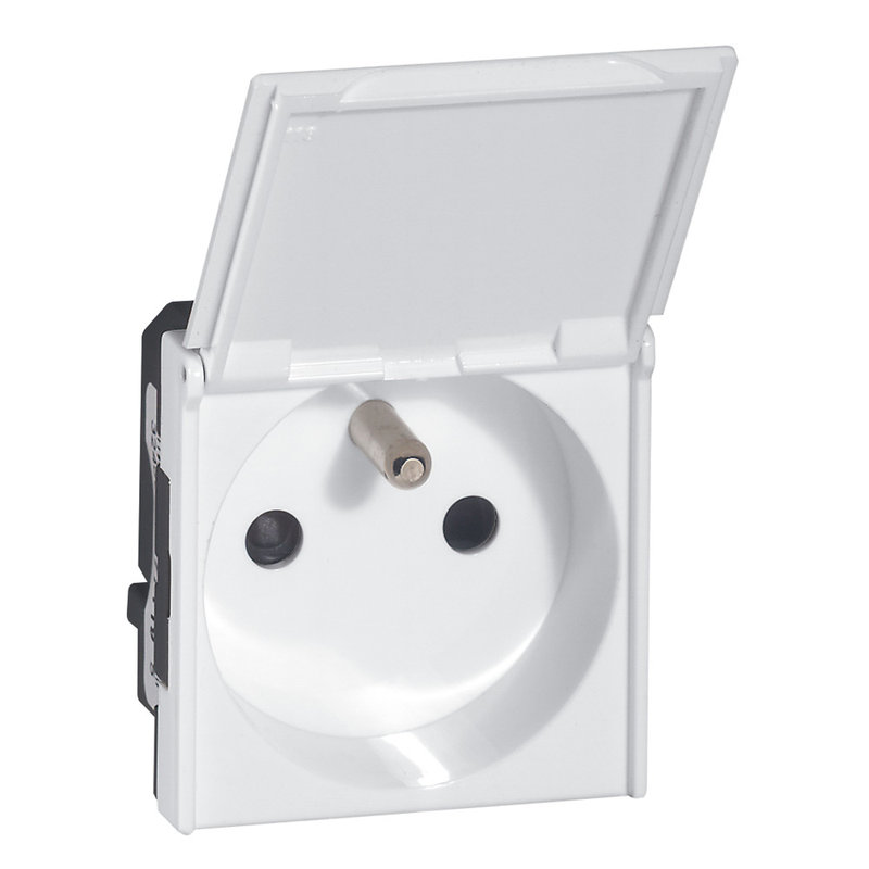 Legrand 077119 - Prise 2P+T avec volet Mosaic 2 modules avec connexion bornes automatiques -blanc
