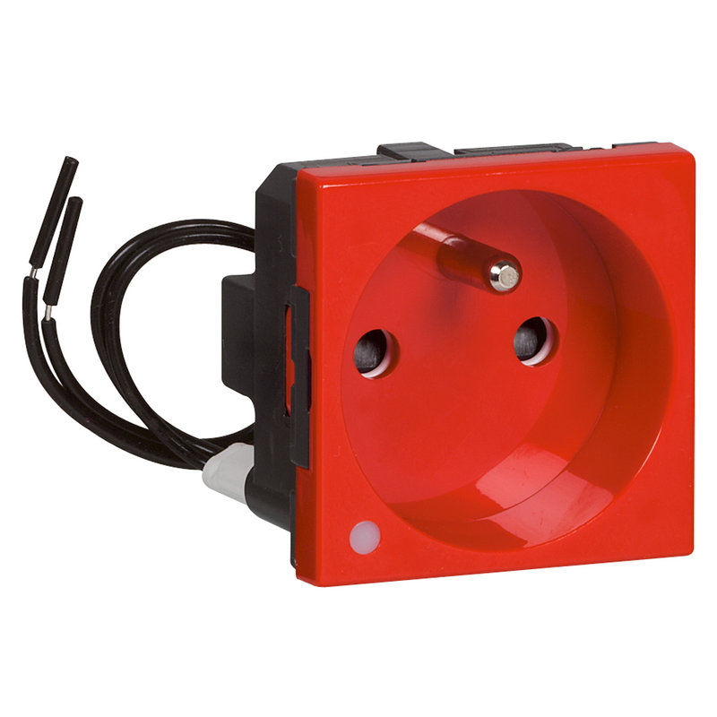 Legrand 077126 - Prise de courant à voyant Mosaic - 2P+T - 2 modules - rouge antimicrobien