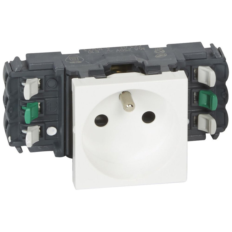 Legrand 077301 - Prise de courant 2P+T Mosaic 2 modules pour goulottes DLP monobloc - blanc
