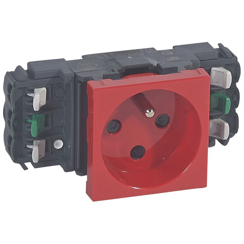 Legrand 077321 - Prise 2P+T à détrompage Mosaic 2 modules pour goulottes DLP monobloc - rouge
