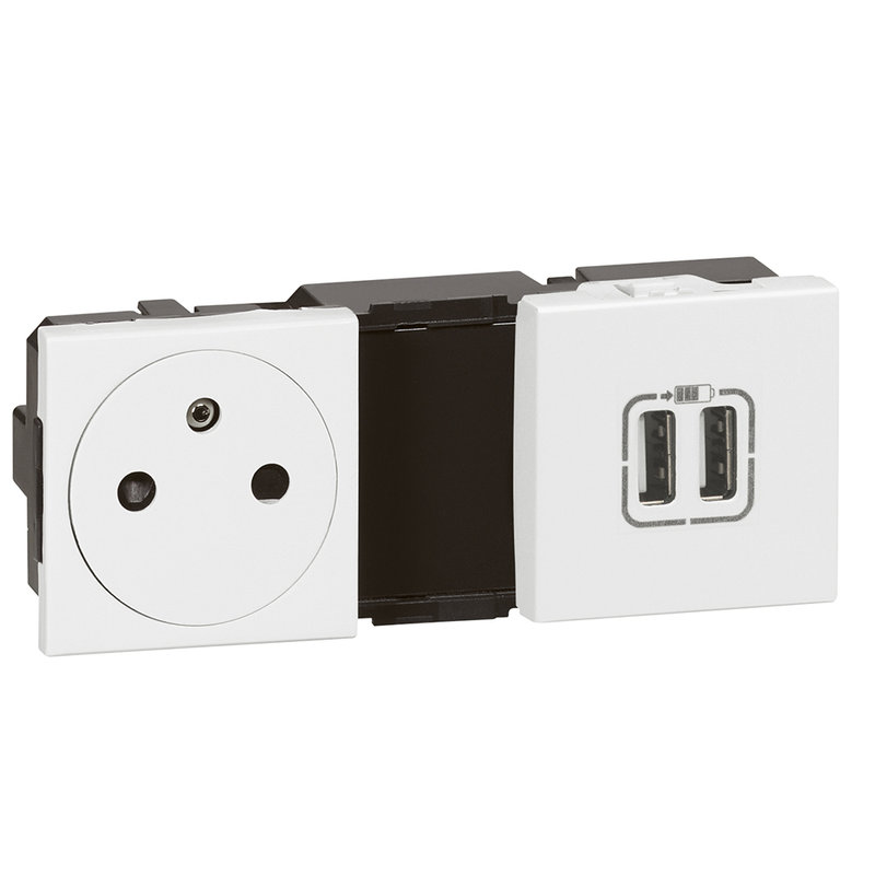 Legrand 077595 - Prise de courant Surface + Prises 2 USB Type-A Mosaic - 2x2 modules - blanc