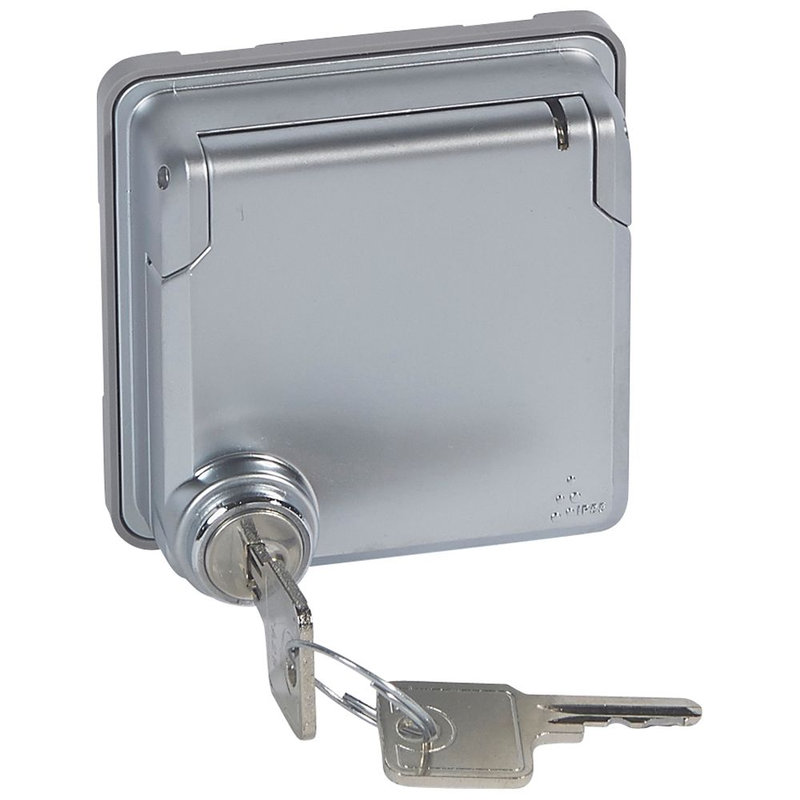 Legrand 077884 - Adaptateur avec volet à clé Soliroc IP55 IK10 pour mécanismes Mosaic 2 modules