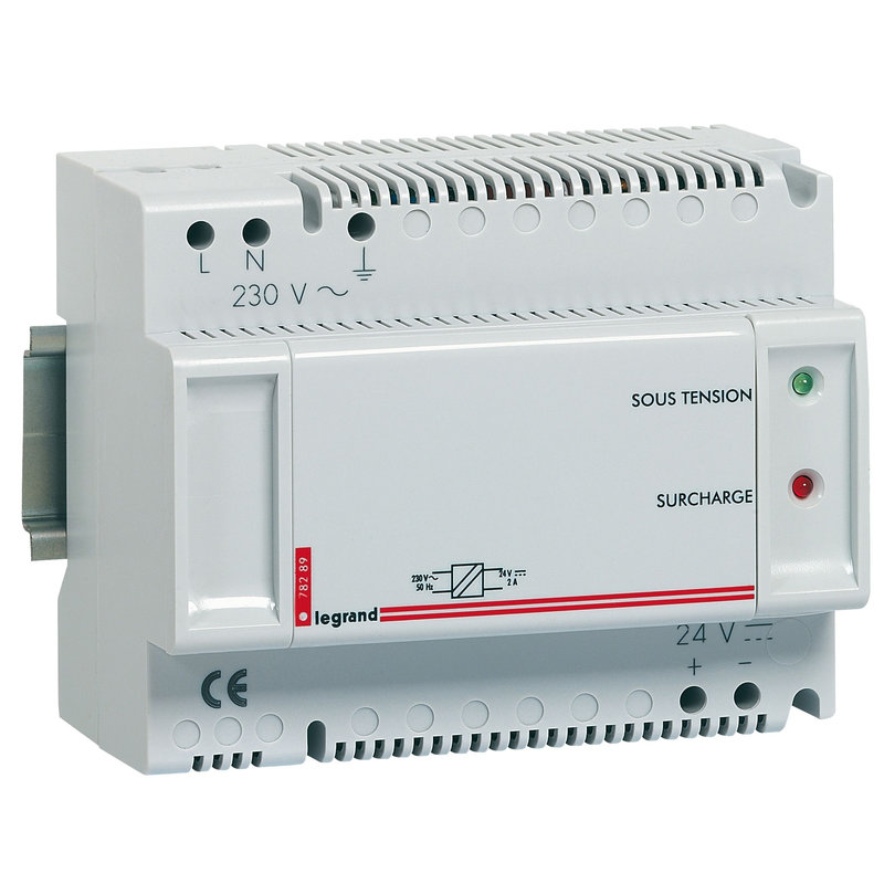 Legrand 078290 - Alimentation TBTS 230V~ 27V= 1,2A pour voyants appel infirmière - 8 modules DIN