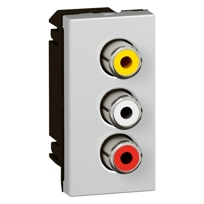Legrand 079254 - Prise 3 RCA femelle Mosaic 1 module - liaison vidéo composite/audio stéréo - alu