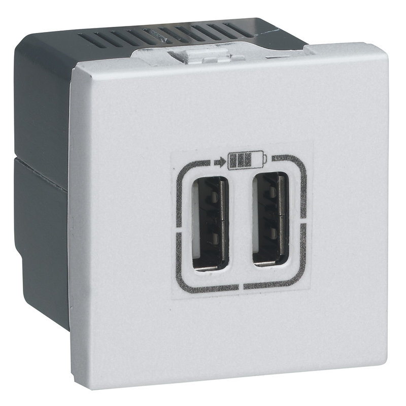 Legrand 079394 - Prises 2 USB Type-A 2,4A 5V= 12W Mosaic 2 modules 230V - alu