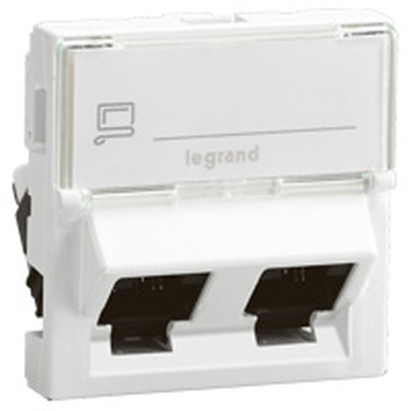 Legrand 076506 - Double prise RJ45 catégorie 6 FTP inclines à 45° Mosaic 2 modules - blanc