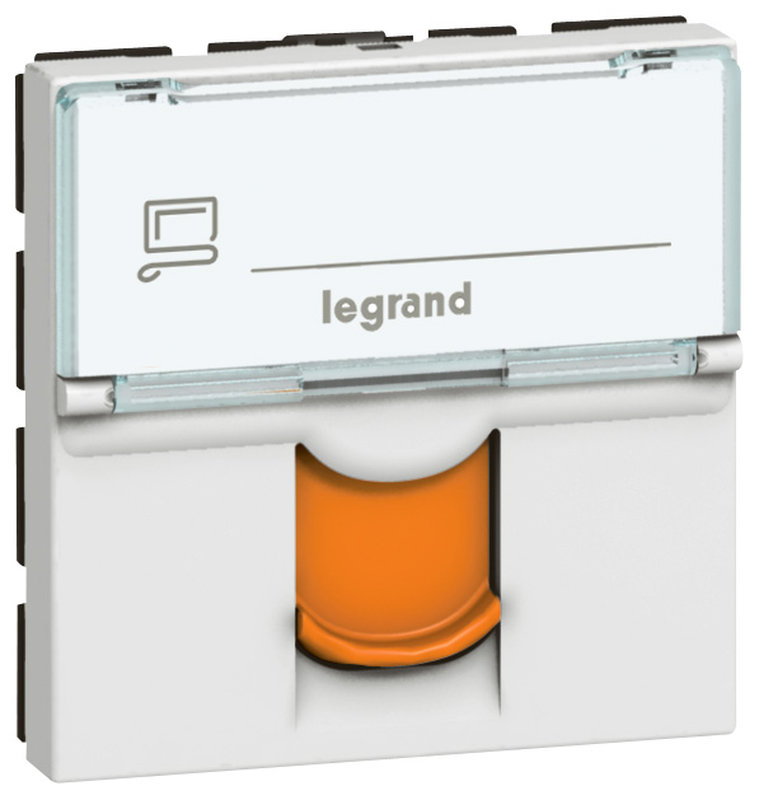 Legrand 076525 - Prise RJ45 catégorie 6A STP à blindage métal - volet orange Mosaic 2 mod - blanc