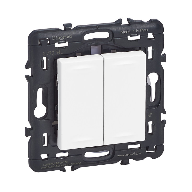 Legrand 077054L - Commande double sans fil sans pile d'éclairage Mosaic with Netatmo - blanc