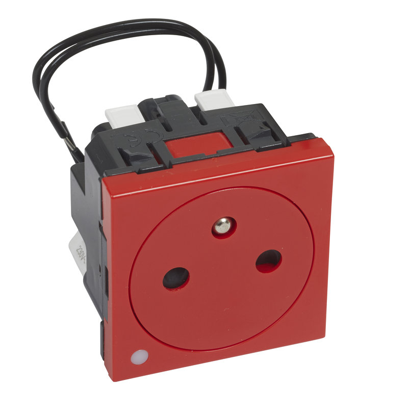 Legrand 077126L - Prise de courant 2P+T Surface à voyant Mosaic 2 modules - rouge antimicrobien