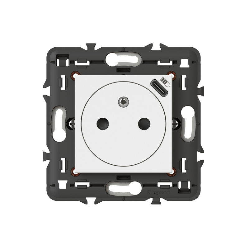 Legrand 077161L - Prise 2P+T Surface avec prise USB Type-C Mosaic 2 modules avec support -blanc