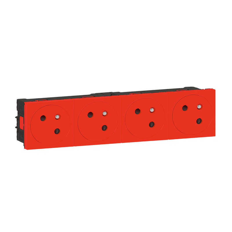 Legrand 077174L - Prise 4x2P+T Surface Mosaic Link à raccordement latéral 8 modules - rouge