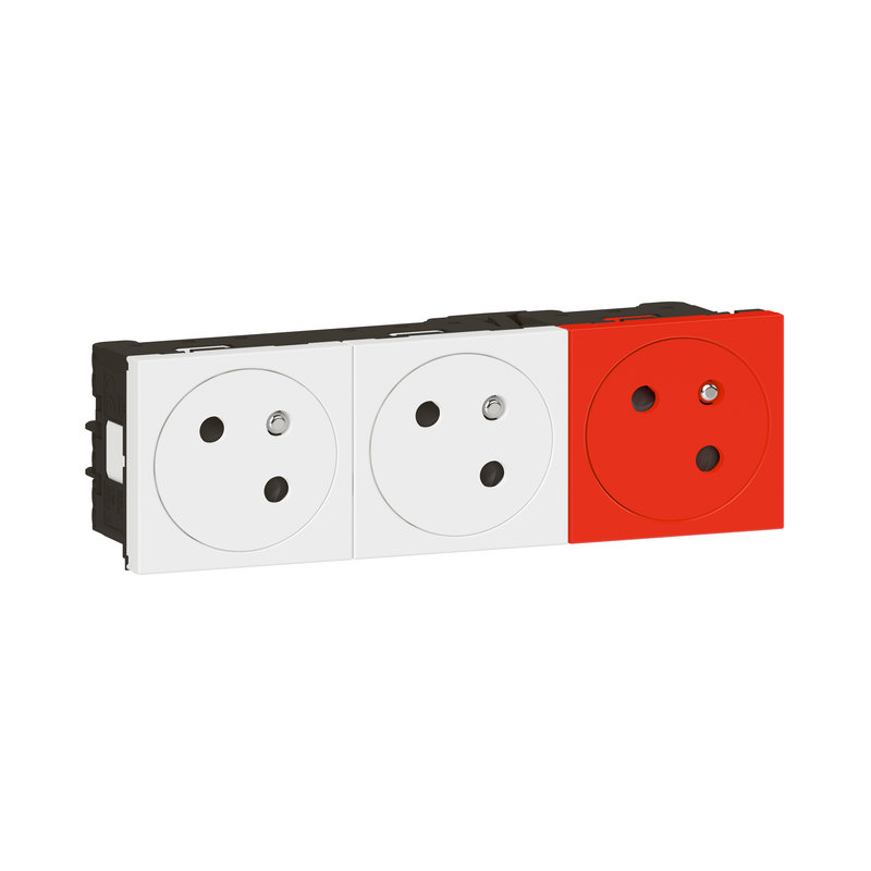 Legrand 077190L - Triple prises Surface Mosaic Link prémontées 2 prises blanches + 1 prise rouge