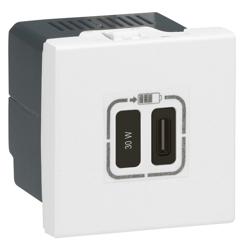 Legrand 077585L - Prise simple USB Mosaic Type-C 3A 30W power delivery 2 modules - blanc