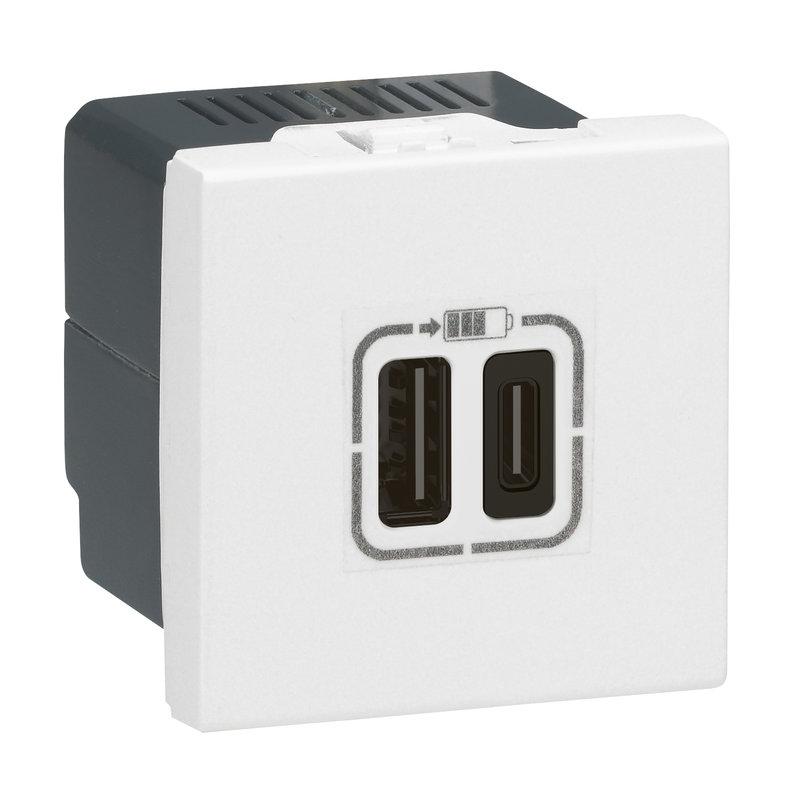 Legrand 077592 - Prise USB Type-A + USB Type-C 3A 5V= 15W Mosaic 2 modules 230V - blanc