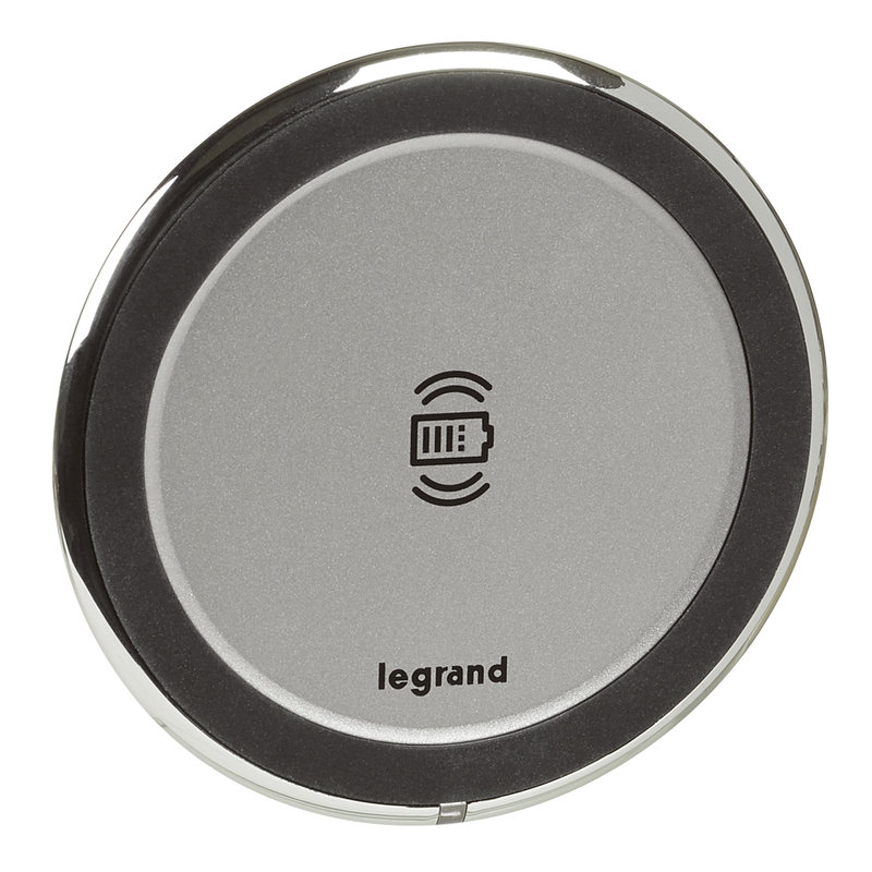 Legrand 077640L - Prêt à poser chargeur sans fil induction 3A 15W pou mobilier Ø80mm - couleur alu