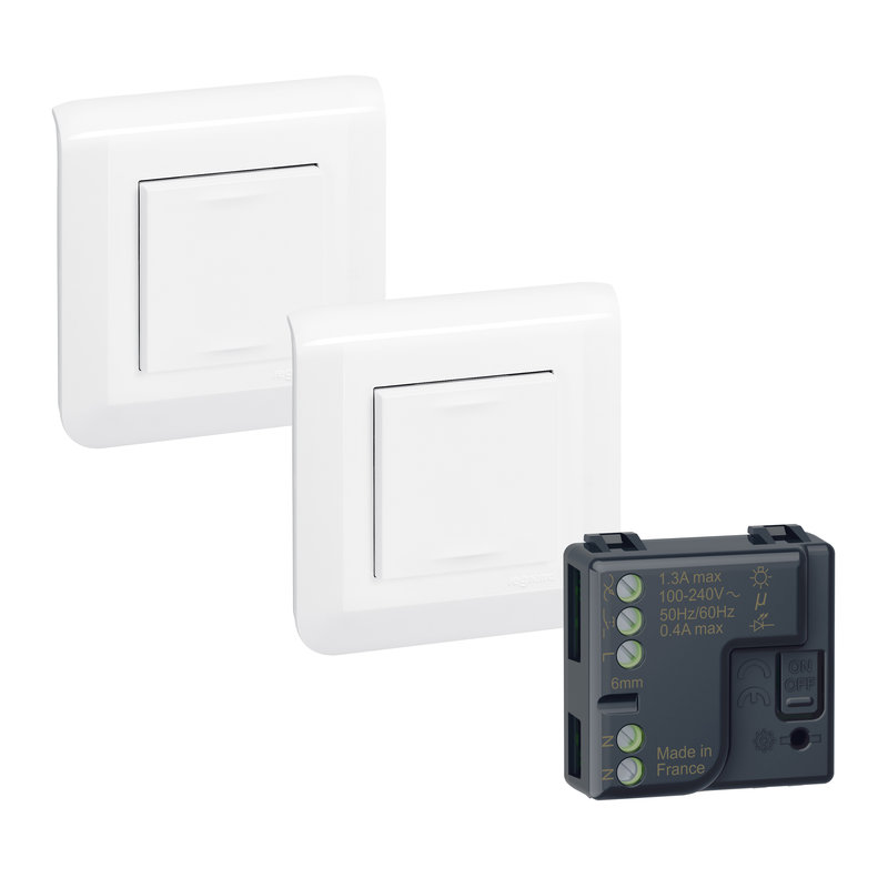 Legrand 077725L - Prêt à poser Mosaic 2 commandes sans fils sans pile + 1 micromodule - blanc