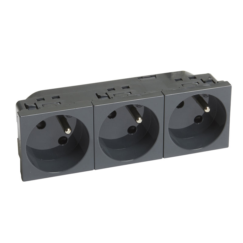 Legrand 079163 - Triple prise 2P+T à 45° précâblées IK07 Mosaic - bornes auto - anthracite - 6mod
