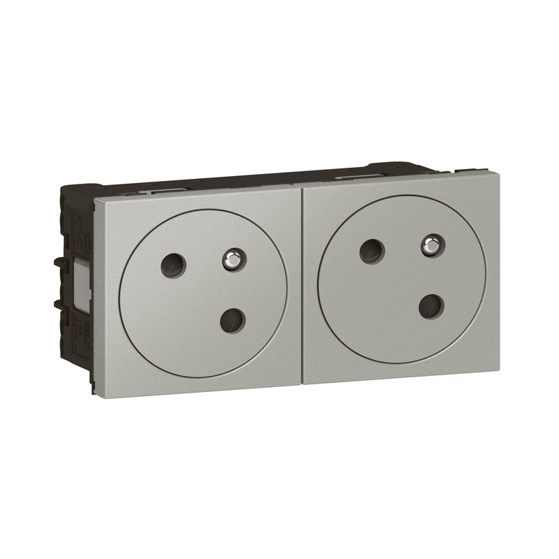 Legrand 079272L - Prise 2x2P+T Surface Mosaic Link à raccordement latéral 4 modules - alu