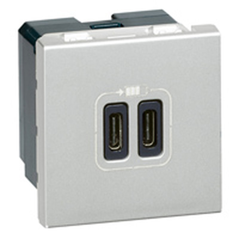 Legrand 079390 - Prises 2 USB Type-C 3A 5V= 15W Mosaic 2 modules 230V - alu