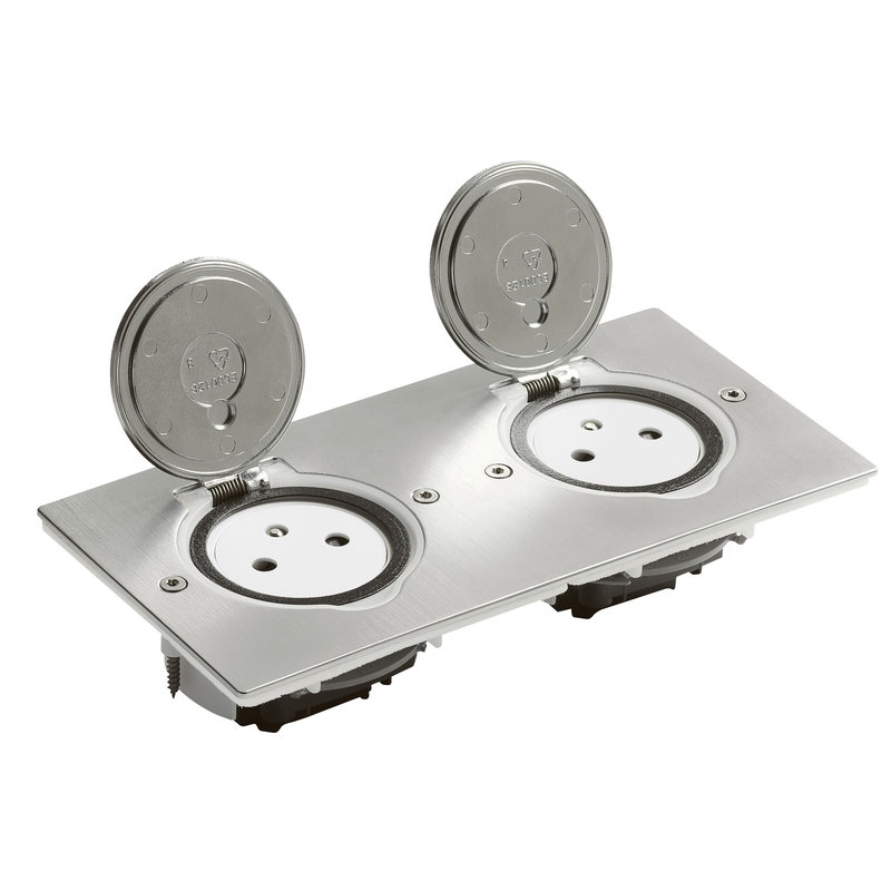 Legrand 089768 - Prise de sol double 2P+T Surface 16A 250V platine rectangulaire - inox brossé