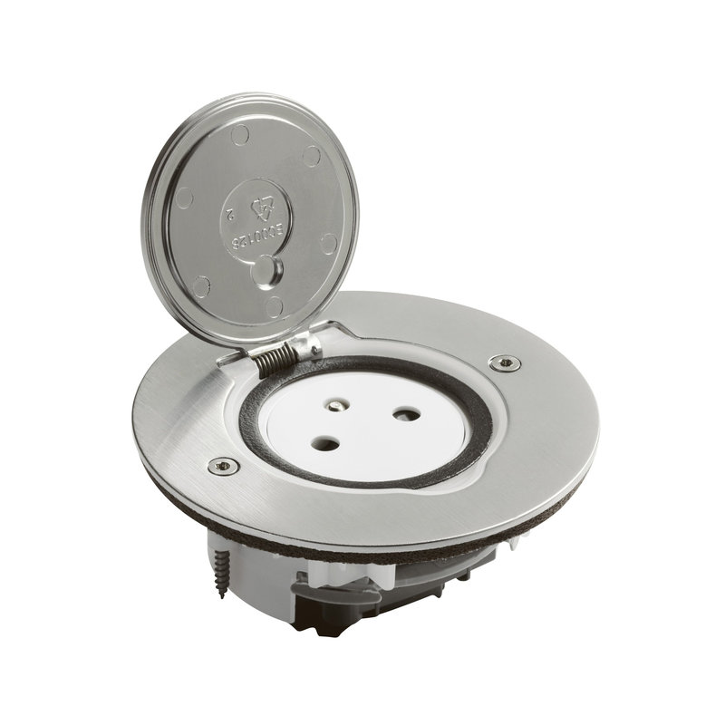 Legrand 089770 - Prise de sol simple 2P+T Surface 16A 250V avec platine ronde - inox brossé