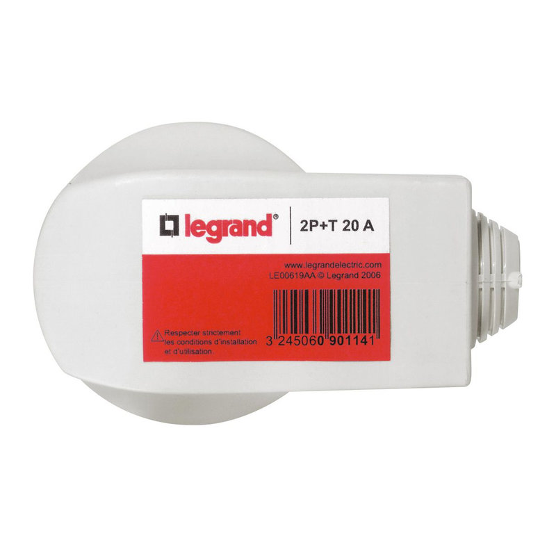 Legrand 090114 - Fiche 2P+T 20A avec serre-câbles avec étiquette avec Gencod