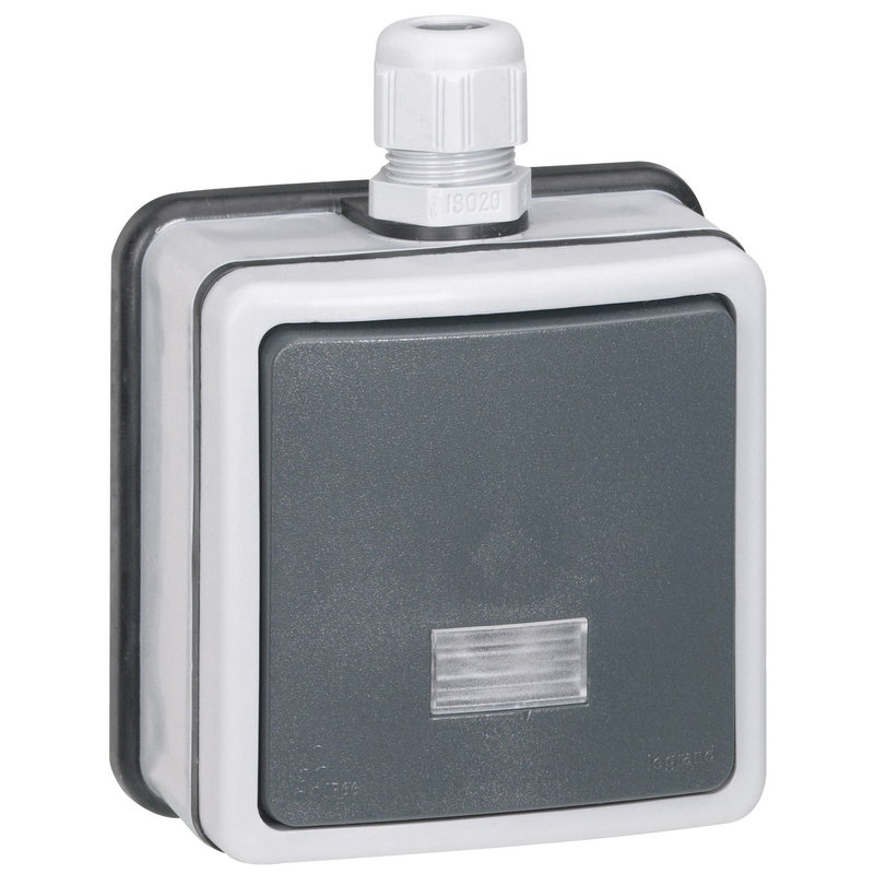 Legrand 090462 - Poussoir étanche NO+NF à voyant Plexo IP66 complet 6A 250V~ - gris