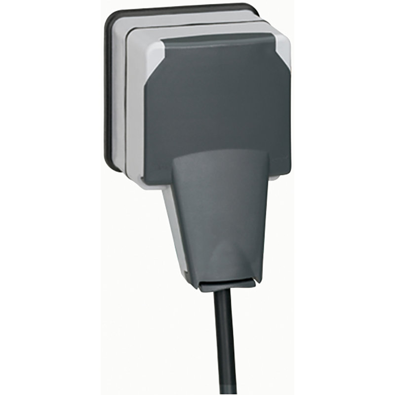 Legrand 090465 - Prise de courant 2P+T volet IP66 fiche engagée Plexo complet 16A 250V~ - gris