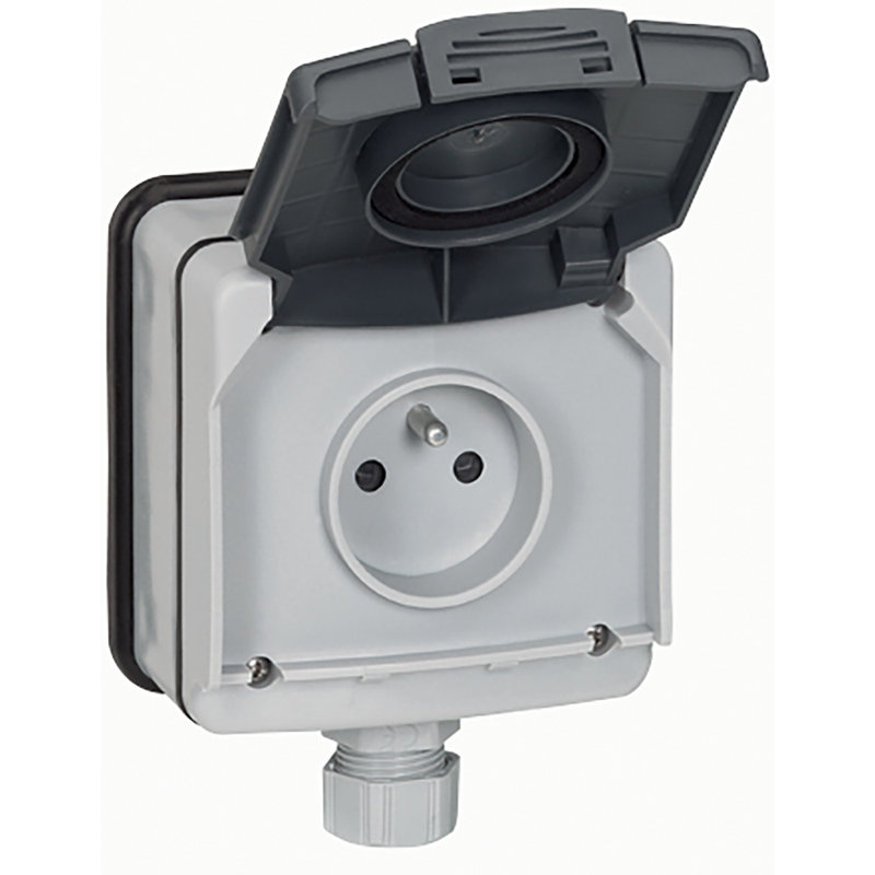 Legrand 090466 - Prise de courant étanche 2P+T avec volet Plexo IP66 complet 16A 250V~ - gris